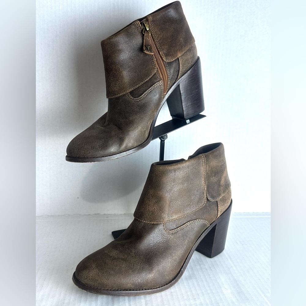 ❗️Trask Brown Leather Heeled Boots Booties Size 9.5